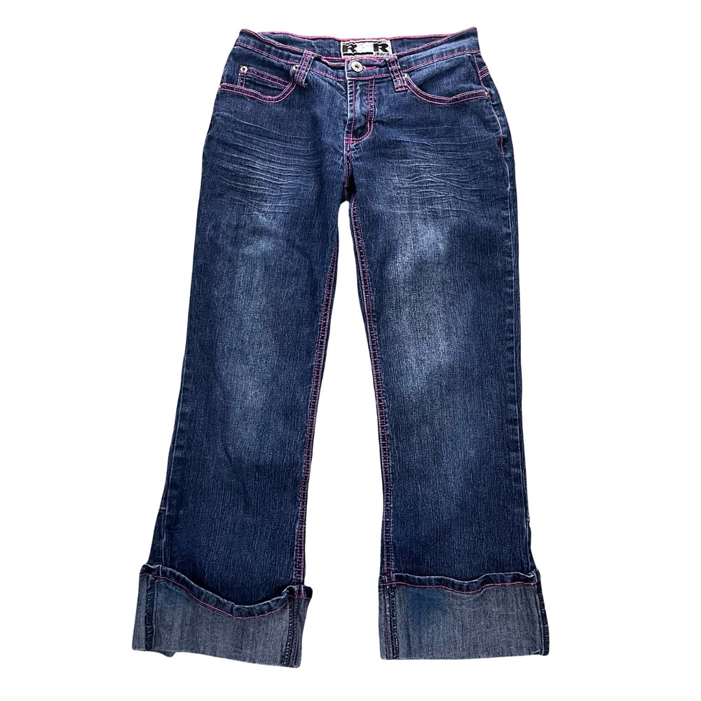 Vintage Y2K Rave R4R Jeans Juniors 1 Low Rise Capri Pink Stitching Denim 27